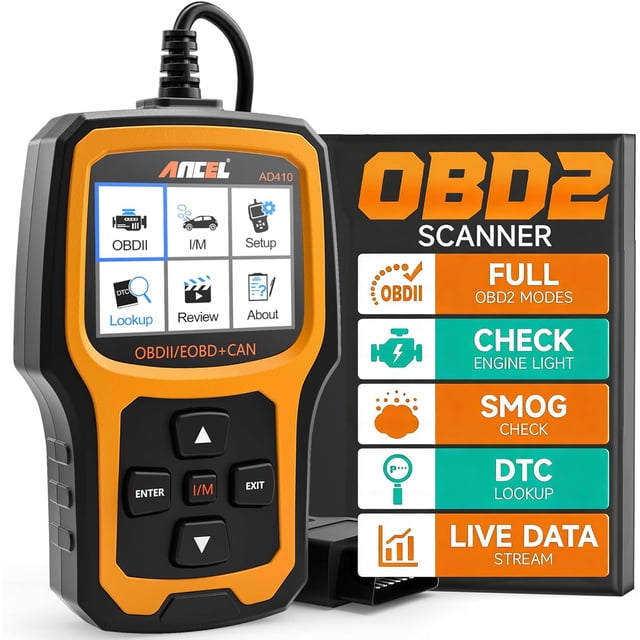 ANCEL AD410 Enhanced OBD2 Scanner Engine Code Reader, Vehicle Code Reader for Check Engine Light, I/M Readiness, Lifetime Free Update, OBDII Scan Tool for All OBDII Cars 1996+