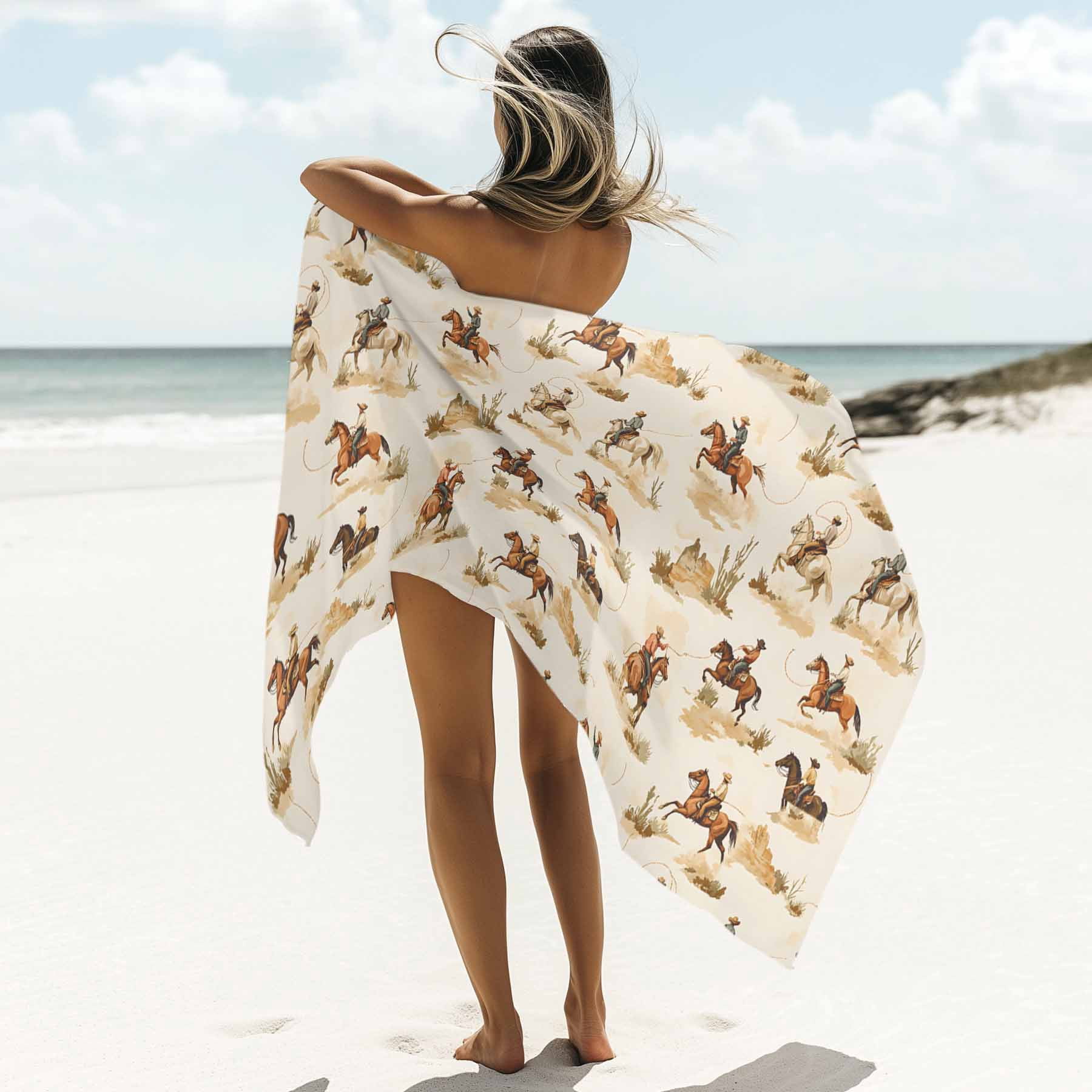 Farmhouse Western Beach Towels Blanket Soft&Absorbent Quick Dry Microfiber Cowboy Desert Horse Print Pool Towels for Swimming ,Yoga, Sports, Gym, Camping,Large 35X70in, Brown Beige