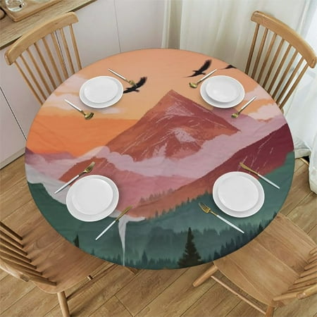 

Orinice Mountains Birds Sunset Round Table Cover Stain Resistant Washable Indoor Outdoor Tablecloth Kitchen Dining Wedding Parties 100% Polyester Fiber 31-35