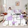 thumbnail image 4 of Manfei Geometric Purple Black Square Queen Comforter Set,Contemporary Simple Art Comforter Sets Queen, Reversible 3pcs, 1 Comforter and 2 Pillowcases, 4 of 6
