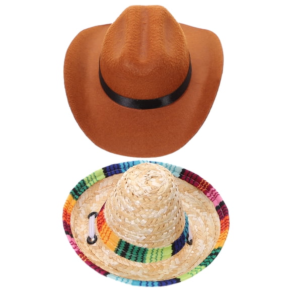 WORGEOUS 2 unids PET DOG HATS Decorativo gato sombreros de vaquero sombrero de paja sombreros de paja cabeza de cabeza