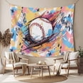thumbnail image 2 of Baseball Sports, Tapestry for Bedroom Wall Hanging Tapestry, Minimalist Geometric Smear Art Ceiling Backdrop Tapestries Poster Blanket Wall Decor for Teens Room Living Room Dorm 39" x 59", 2 of 8