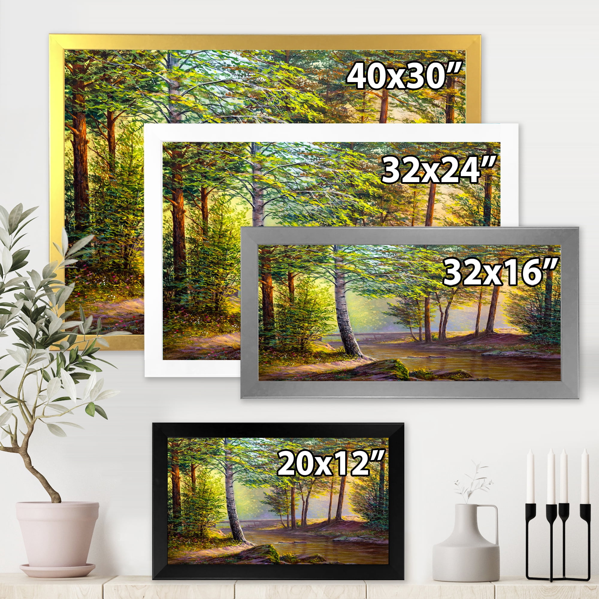 Designart 'Sunrise Glow Through The Awakening Fir Forest' Traditional Framed Art Print