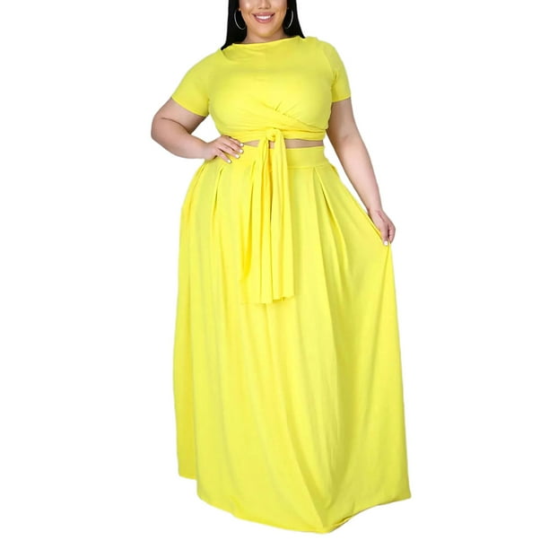 Avamo Womens Plus Size 2 Piece Dress Outfits Sleeve Bandage Crop Tops and Skirt Sets - Walmart.com