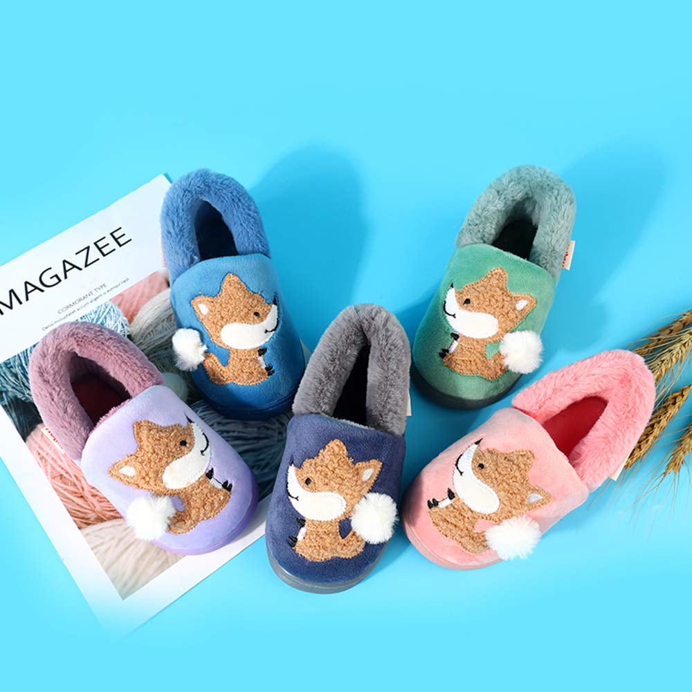 Boys Girls Slippers Warm Fur House Slippers for Kids Non Slip Toddler Cute Home Slipper Purple Toddler 8.5 9.5