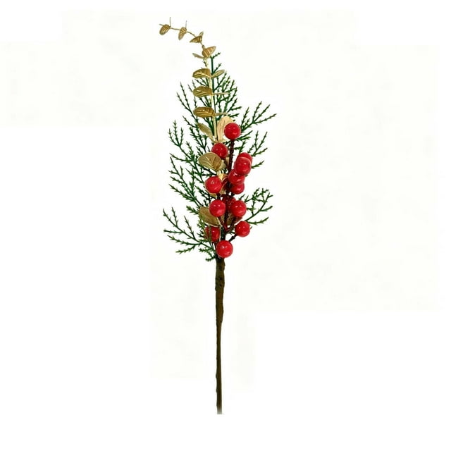 Boutures de Noël 2 Pcs avec Baies Rouges et Feuilles, Branches Artificielles pour Couronne et Centre de Table