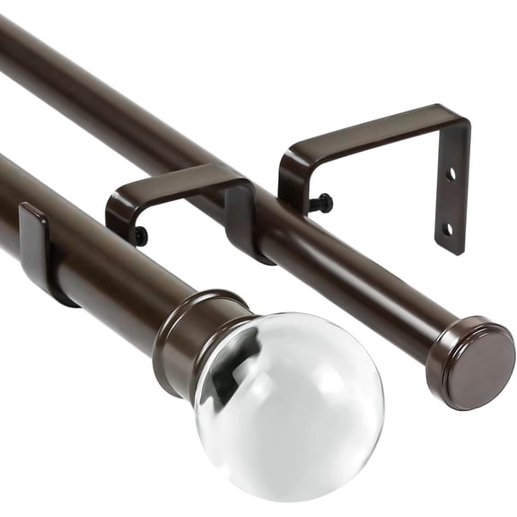 Urbanest Adjustable Double Curtain Rod Set Crystal Ball Flat Button Finials – 1″ Front & 3/4 Back Rod With Bronze Rod, 84–120 Inches
