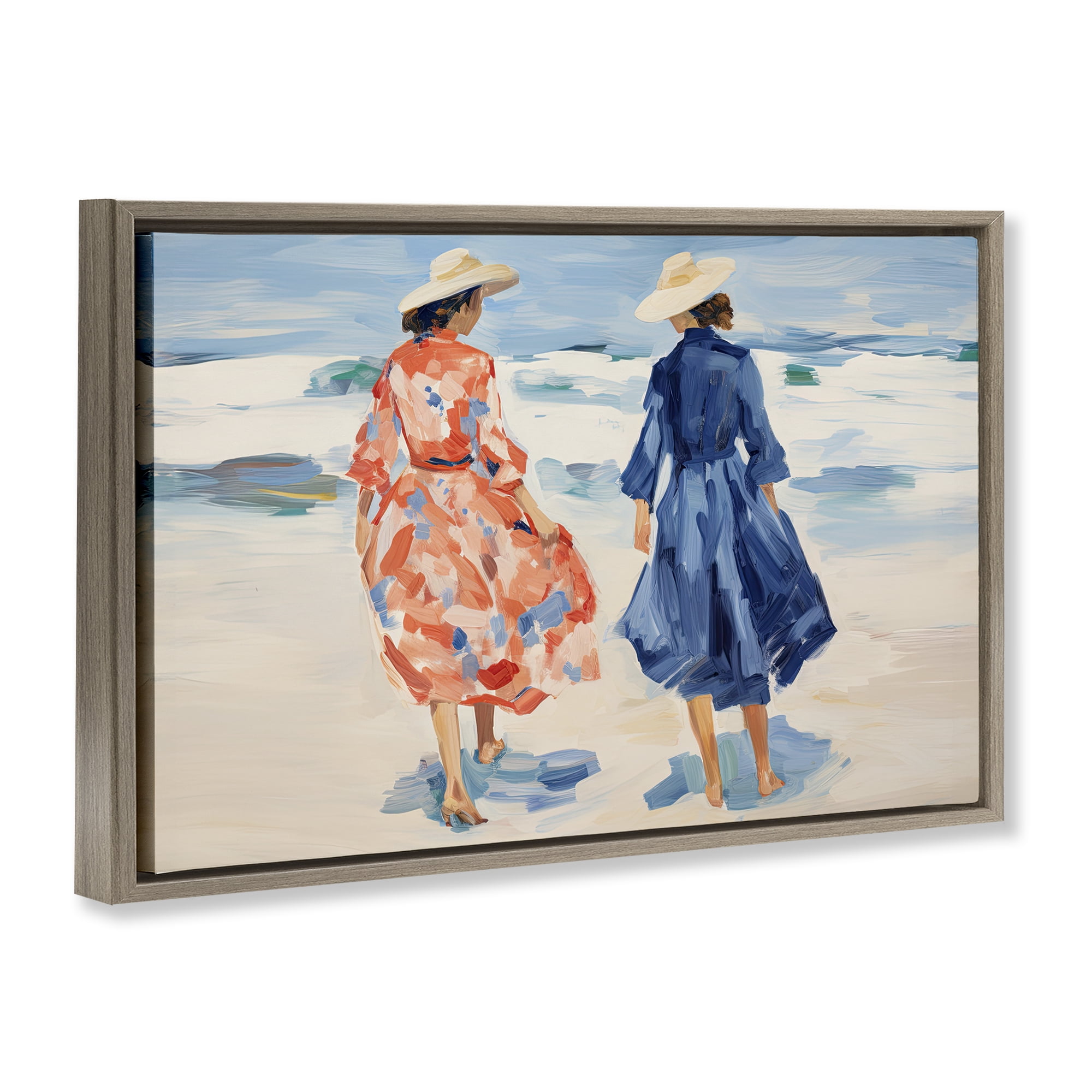 Stupell Industries Classy Beach Ladies People Painting Brown Floater Framed Canvas Art Print Wall Art, 25 x 17