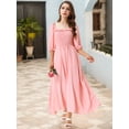 thumbnail image 2 of DARING DIVA Puff Half Sleeve Square Neck Smocked Flowy Maxi Dress S Pink, 2 of 7