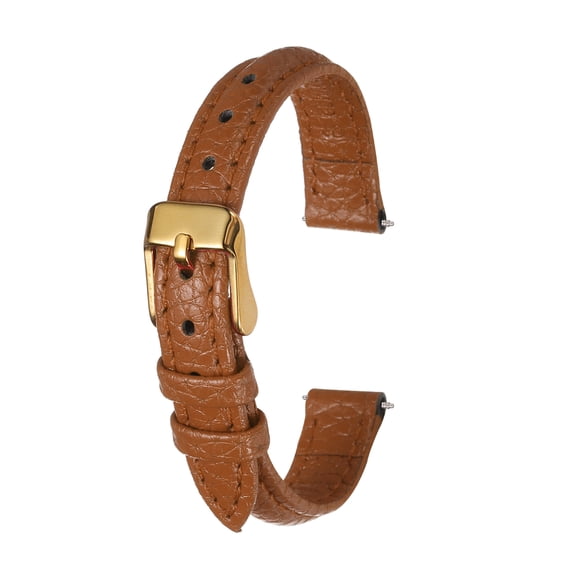 Uxcell Leather Watch Band 10mm Vintage Textured Padded Leather Watch Strap Quick Release Replacement Wristband with Stainless Steel Pin Buckle for Men and Women, Brown