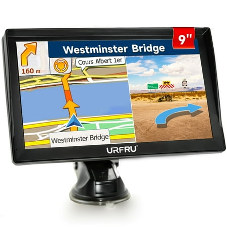 URFRU 9-Inch Touchscreen GPS Navigator for Car Pickup RV Truck 2025 Offline Maps Lifetime Free Updates Speed & Traffic Alerts