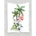 thumbnail image 1 of Flamingo Tapestry, Watercolor Island Composition Exotic Forest Leaves and Hibiscus Spring in Hawaii, Wall Hanging for Bedroom Living Room Dorm Decor, 40W X 60L Inches, Multicolor, by Ambesonne, 1 of 2