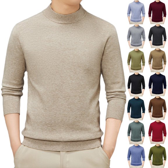 Chiccall Mens Knit Sweater Stand Collar Long Sleeve Pullover Tops Casual Solid Color Sweater