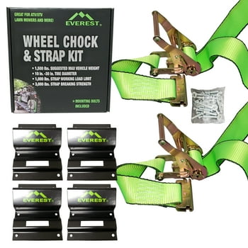 Everest Wheel Chock and Strap Kit with 6.5 ft. Straps and ing Bolts Included