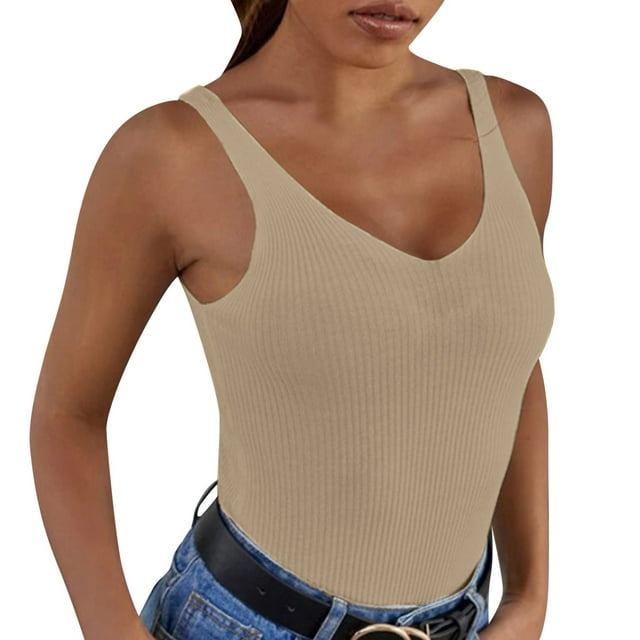 Women's Summer Sexy V Neck Knitted Solid Color Tank Top