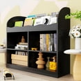 thumbnail image 2 of Black Kids Bookshelf, Toy Storage Organizer with Book Rack and 4 Storage Cubbies, Wooden Kids Bookcase, Toy Organizers and Storage for Nursery, Playroom, 2 of 6