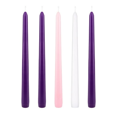 Mega Candles 5 pcs Unscented Christmas Advent Taper Candle, Hand Poured Wax Candles 10 Inch x 7/8 Inch, Holidays, Church, Devotional, Celebration, Party & More