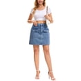 thumbnail image 2 of INSPIRE CHIC Women's Jean Skirt Casual High Waisted Front Pockets Classic Trendy Mini Denim Skirt 2XL Light Gray Blue, 2 of 5