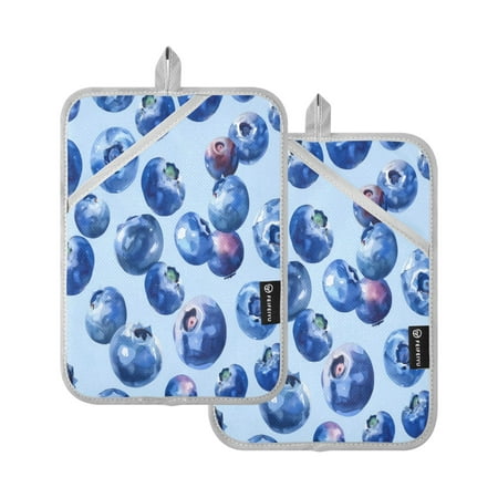 

Two Pieces Of Square Heat Insulation Pad Oven Mitts 7x9.8 Inch Oven Microwave Kitchen Cooking Baking Blue Blueberry