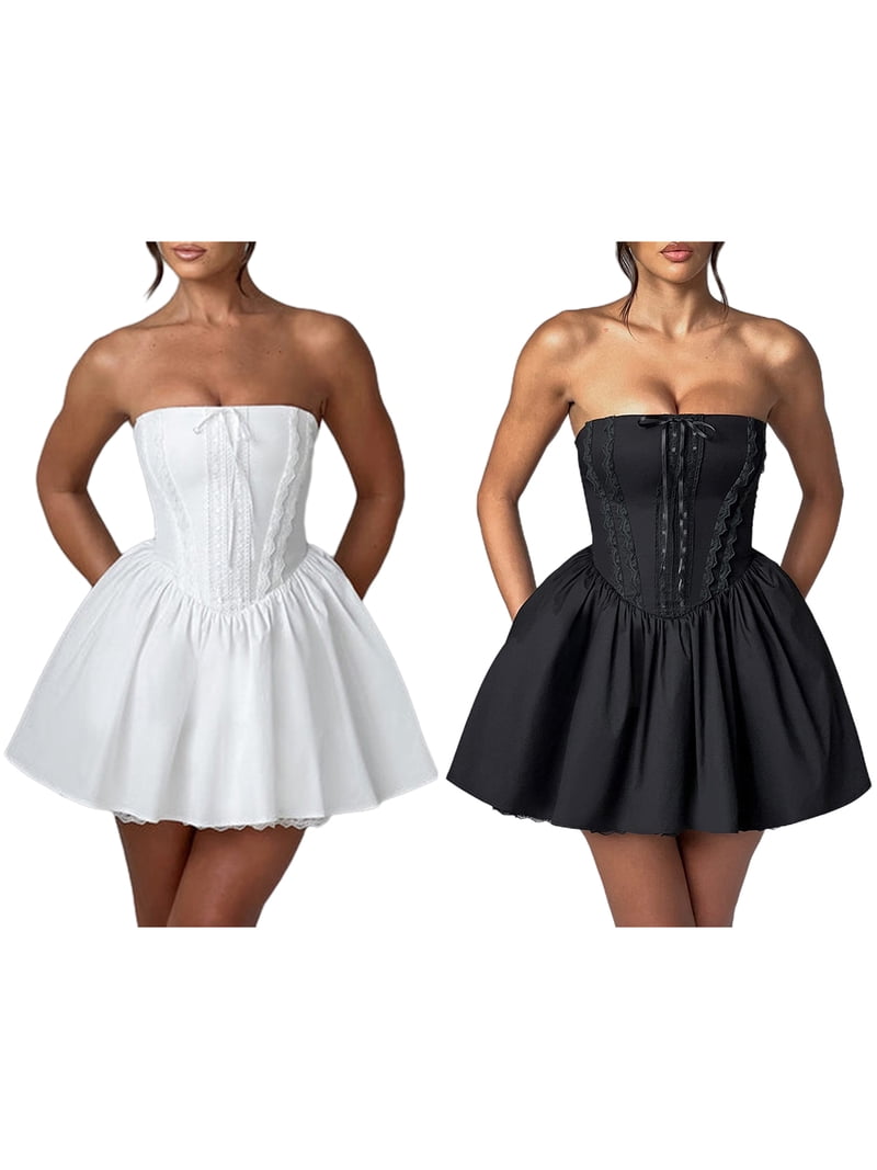 white christmas dresses Tube Top Corset Meesh Short Bodycon Dress main image 1