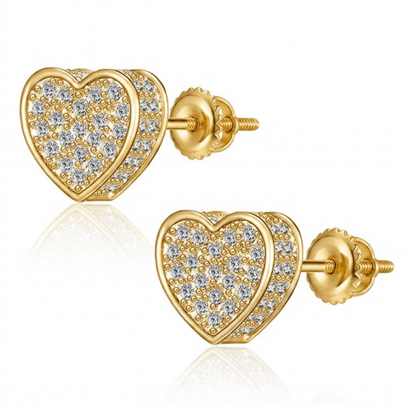 YEUOYEA Gold Heart Earrings for Women, 18K Gold Plated Cubic Zirconia Heart Studs with Screw Back, Dainty CZ