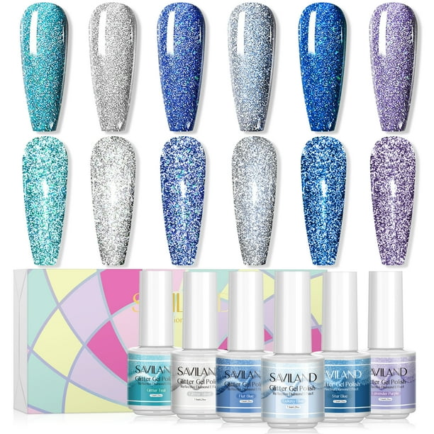 Saviland Glitter Gel Nail Polish Sets 6 Colors Super Diamond