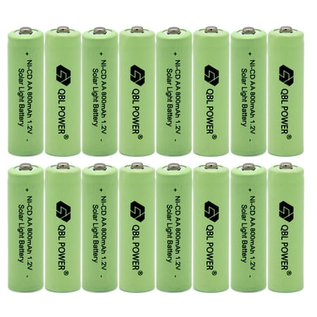 (16-Pack)Solar Light Batteries AA NiCd AA 800mAh 1.2V Rechargeable for Garden Lights Remotes Mice