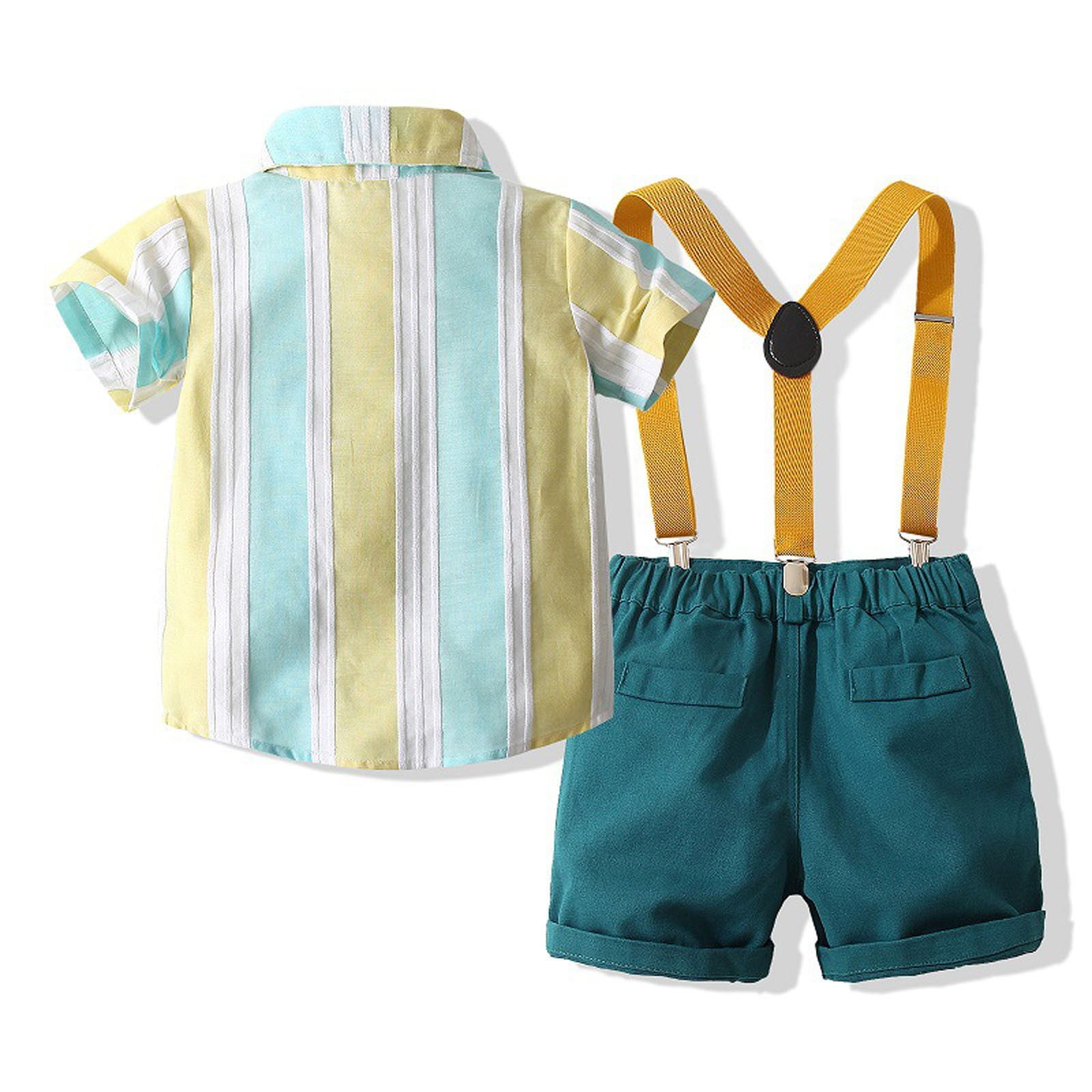 Ketyyh-chn99 Toddler Boys Summer Blazer Set Toddler Boy Clothes Formal Suit Wedding 2 Piece Outfit Boys Dress Shirt with Bowtie Overall Suspender Pants Kids Gentleman Sets Size for 2-3 Years,Blue