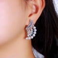 thumbnail image 3 of Symmetrical Blue Cubic Zirconia Pearl Earrings Geometric Silver Plated Jewelry, 3 of 7