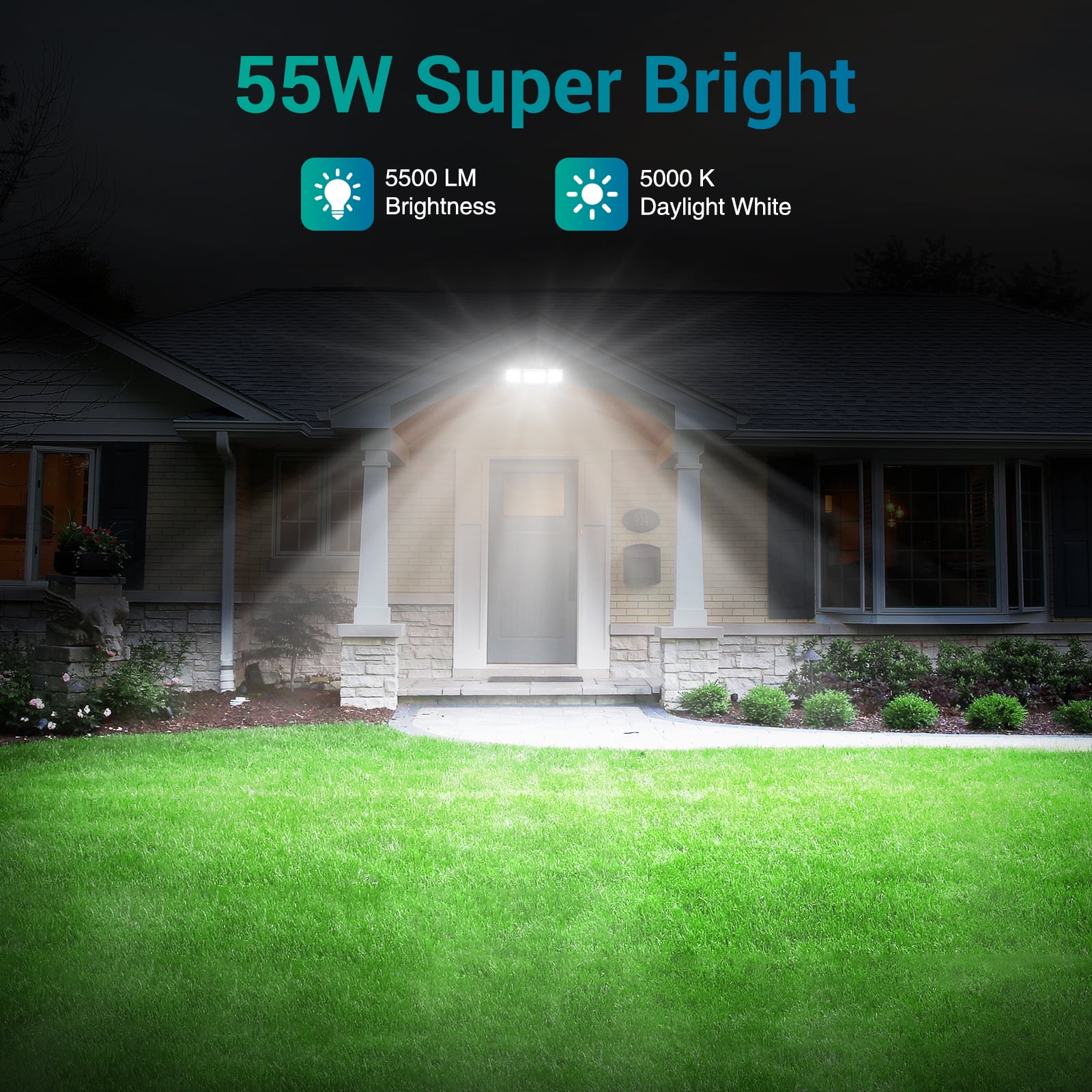 Ustellar 55W LED Floodlight Outdoor, 5500LM Exterior Security