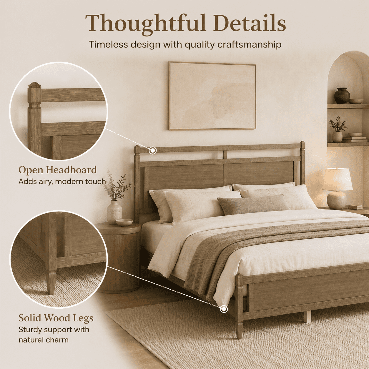 Euroco Modern Wood King Size Platform Bed, Mid-Century Bed Frame with Panel Headboard, No Box Spring Needed, Gray Oak