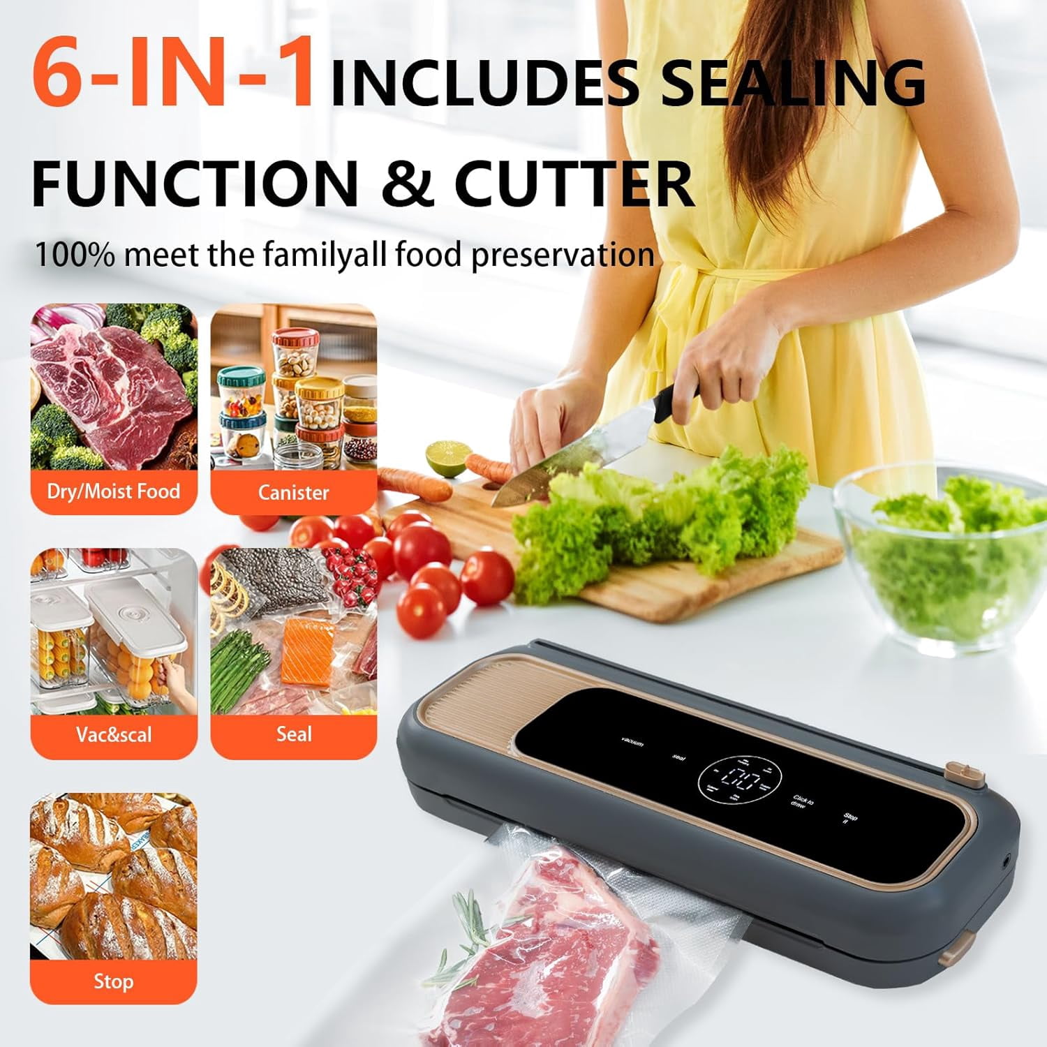 Compact Mini Vacuum Sealer Machine 80KPa Powerful Suction, Automatic Operation for Easy Food Preservation and Storage with 10 Bags (White)