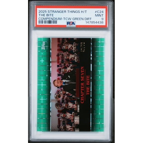 Graded 2025 Topps Stranger Things High Tek Compendium The Bite #C24 TCW Green Diff PSA 9