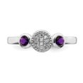 thumbnail image 4 of 925 Sterling Silver Round Amethyst Diamond Stackable Ring Birthstone February Gemstone, 4 of 8