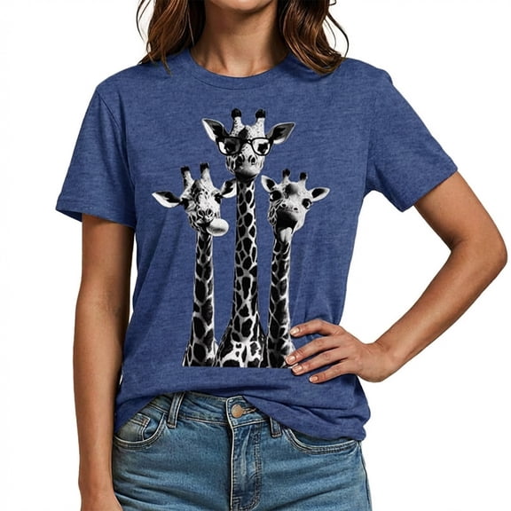 Bibifish Womens Tshirts Giraffe Animal Print Casual Soft Crewneck Short Sleeve Tees Relaxed Fit Summer Daily Outdoor Trendy Tees