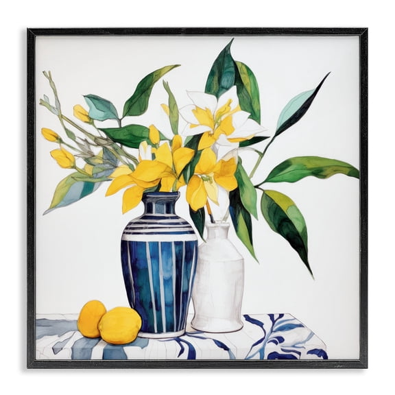 Stupell Industries Lemons And Blooms Table Black Framed Giclee Art, design by Ray Powers