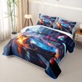 thumbnail image 3 of Castle Fairy Speeding Sports Car Twin Quilt Set for Boys,Fire Trail Twin Coverlet Set,Black and Red, 3 of 7