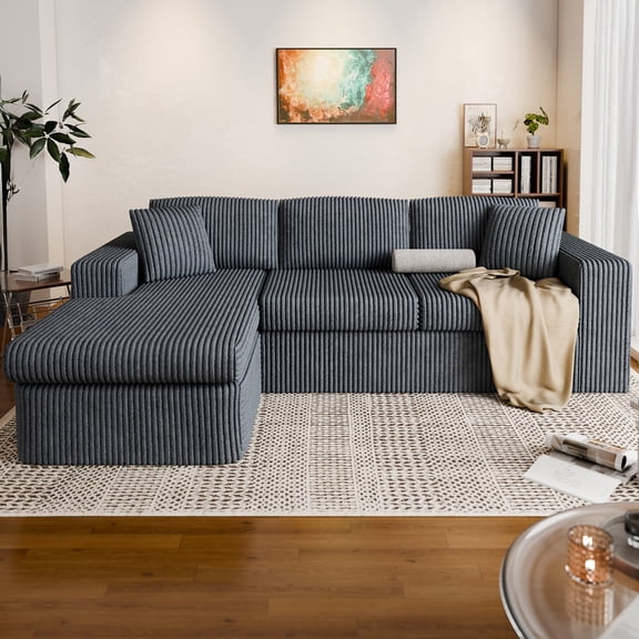 Vongrasig 104" Boneless Couches for Living Room,Sectional Couches Modular Sofa with L-Shaped Chaise, Memory Foam Comfy Cloud Couch with Plush Corduroy Fabric, No Assembly Required, Grey