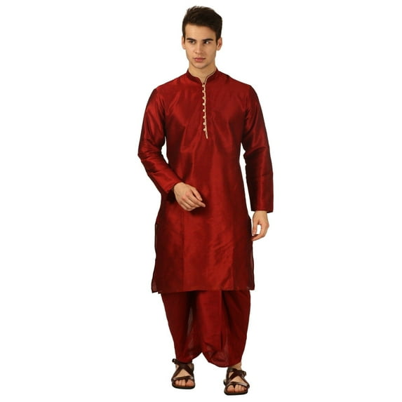 Handmade men art silk loop button designer kurta dhoti set/mens…