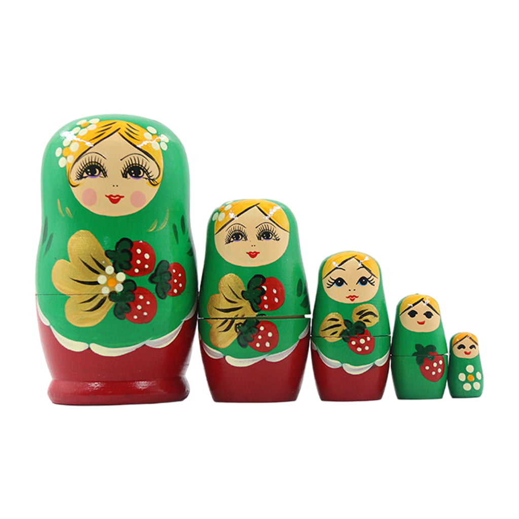 5 Pieces Russian Cartoon Stacking Wooden Nesting Dolls 