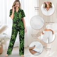 thumbnail image 4 of Yuyamidu Green Leaves Women's Short Sleeve Pajama Set 2 Piece Soft Sleepwear Lounge Set with Comfortable Top & Pants Breathable Nightwear for Summer, 4 of 7