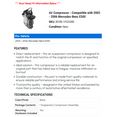 thumbnail image 2 of Air Compressor - Compatible with 2003 - 2006 Mercedes-Benz E500 2004 2005, 2 of 2
