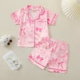 thumbnail image 5 of Toddler Silk Pjs for Girls Valentines Pajamas Short Sleeve Bow Button Down Shirt Pajamas 12-18 Months Girl, 5 of 9