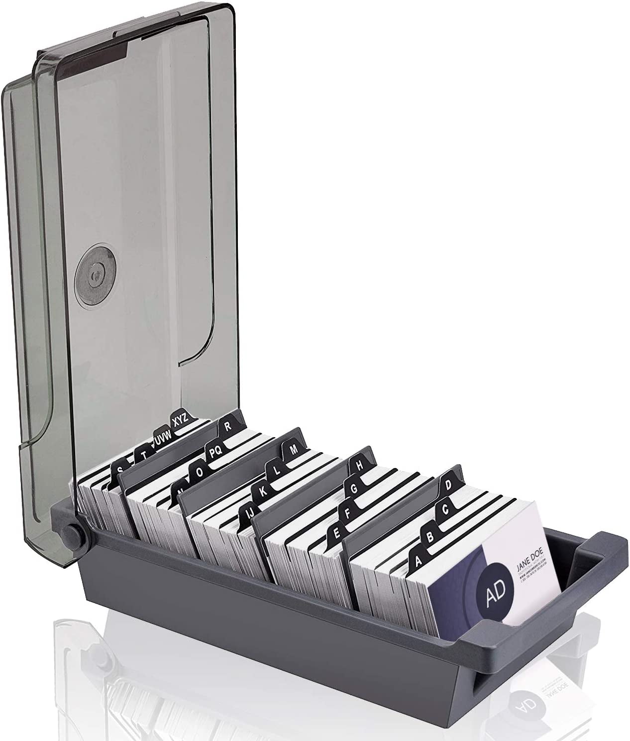 Business Card Box,Business Card Storage Box with 4 Divider Boards and A