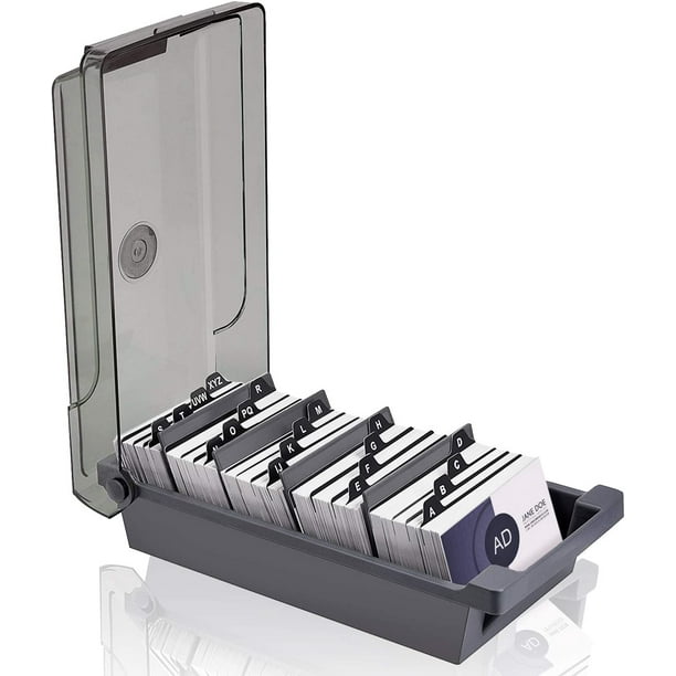 Business Card Box,Business Card Storage Box with 4 Divider Boards and A