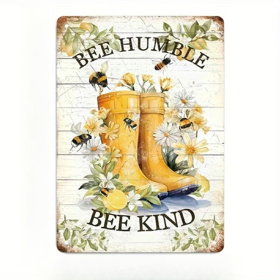 Bee Humble Bee Kind Inspirational Tin Sign - Floral & Bee Motif Rustic Metal Wall Art, 8x12 Inch Modern Home Decor for Kitchen Living Room Office Garden Bedroom, Positive Vibes Gift for Nature Lovers