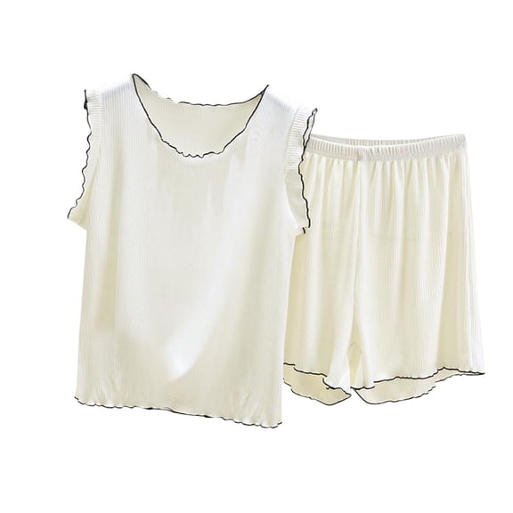 fatyb Women's 2 Piece Pajamas Causal Sleeveless Tank Tops Lounge Shorts Ladies Summer Soft Sleepwear