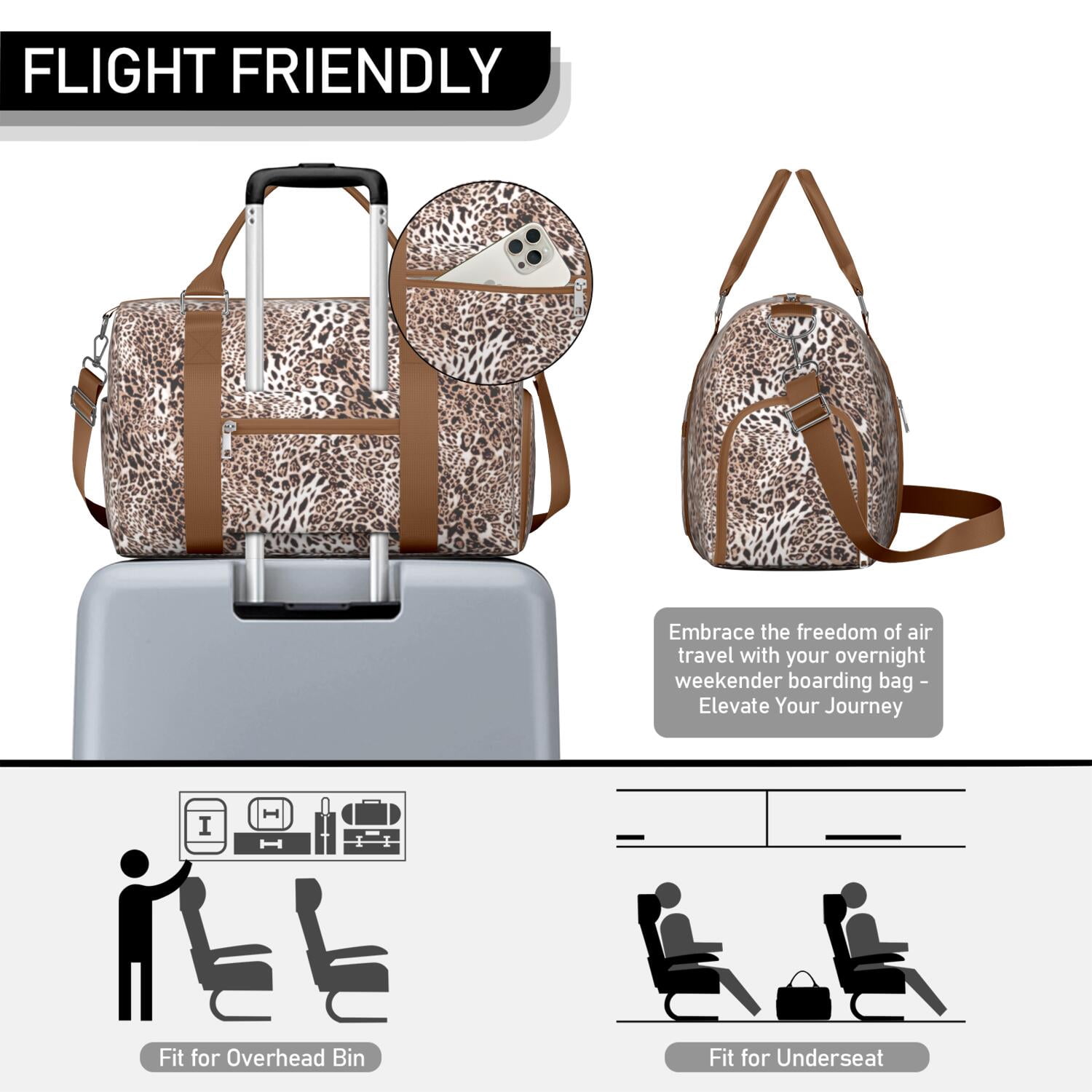 Leopard Womens Gym Tote Duffle Bag with Wet Pocket & Shoe Compartment, Checkered Travel Duffel Bag Overnight Weekender Hospital Tote Girls Workout Carry on Bag with Luggage Sleeve