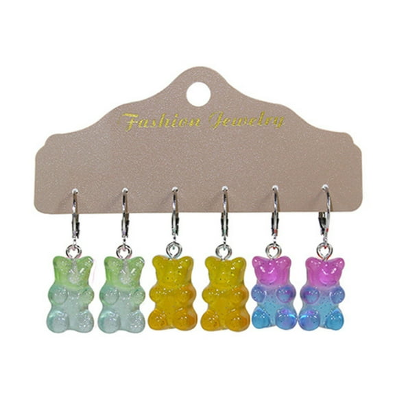 YIEMEEN Cartoon Drop Earring Set Cute Candy Gradient Color Bear Dangle Earrings