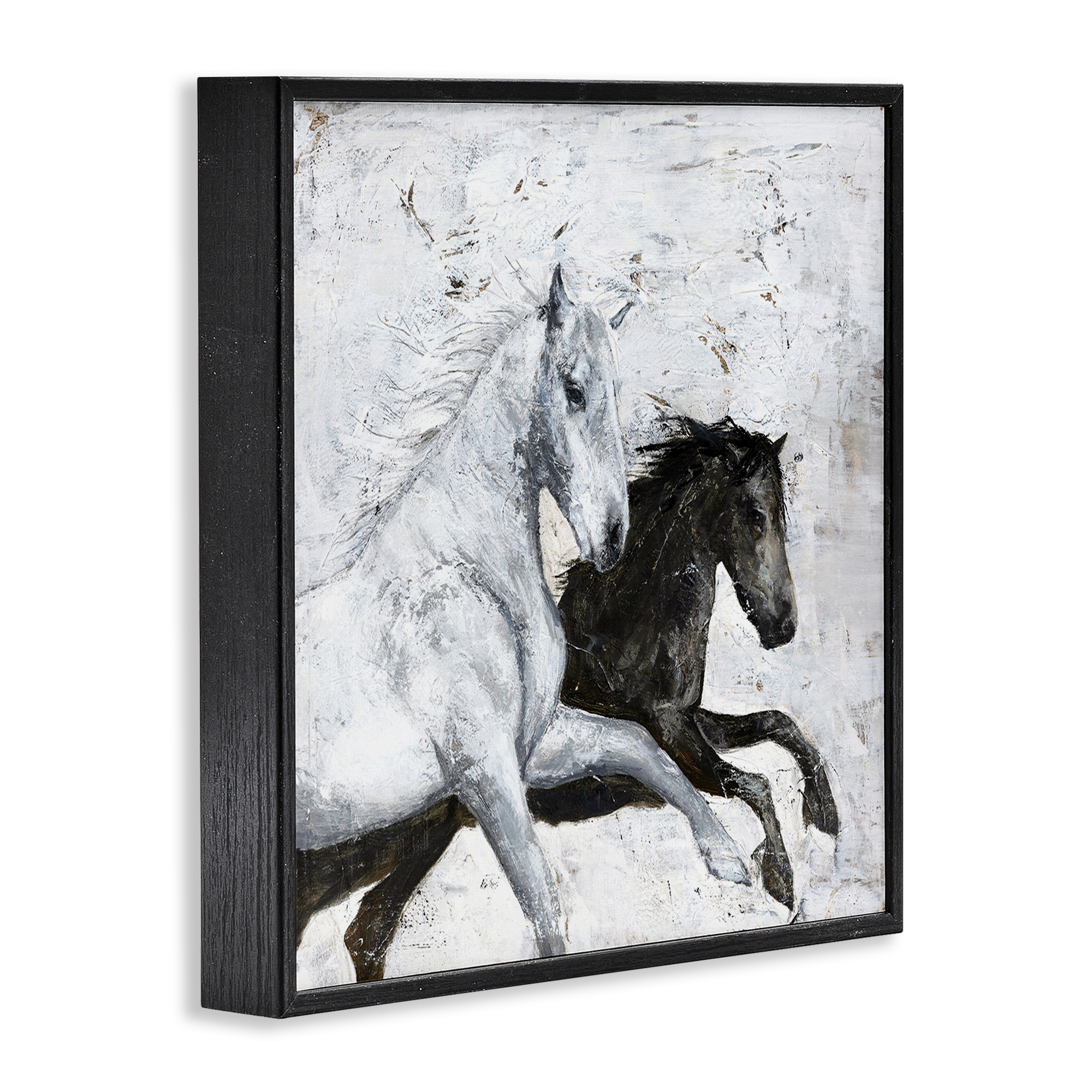 Stupell Industries Wild Horses Racing Abstraction Animals & Insects Painting Black Framed Art Print Wall Art, 17 x 17